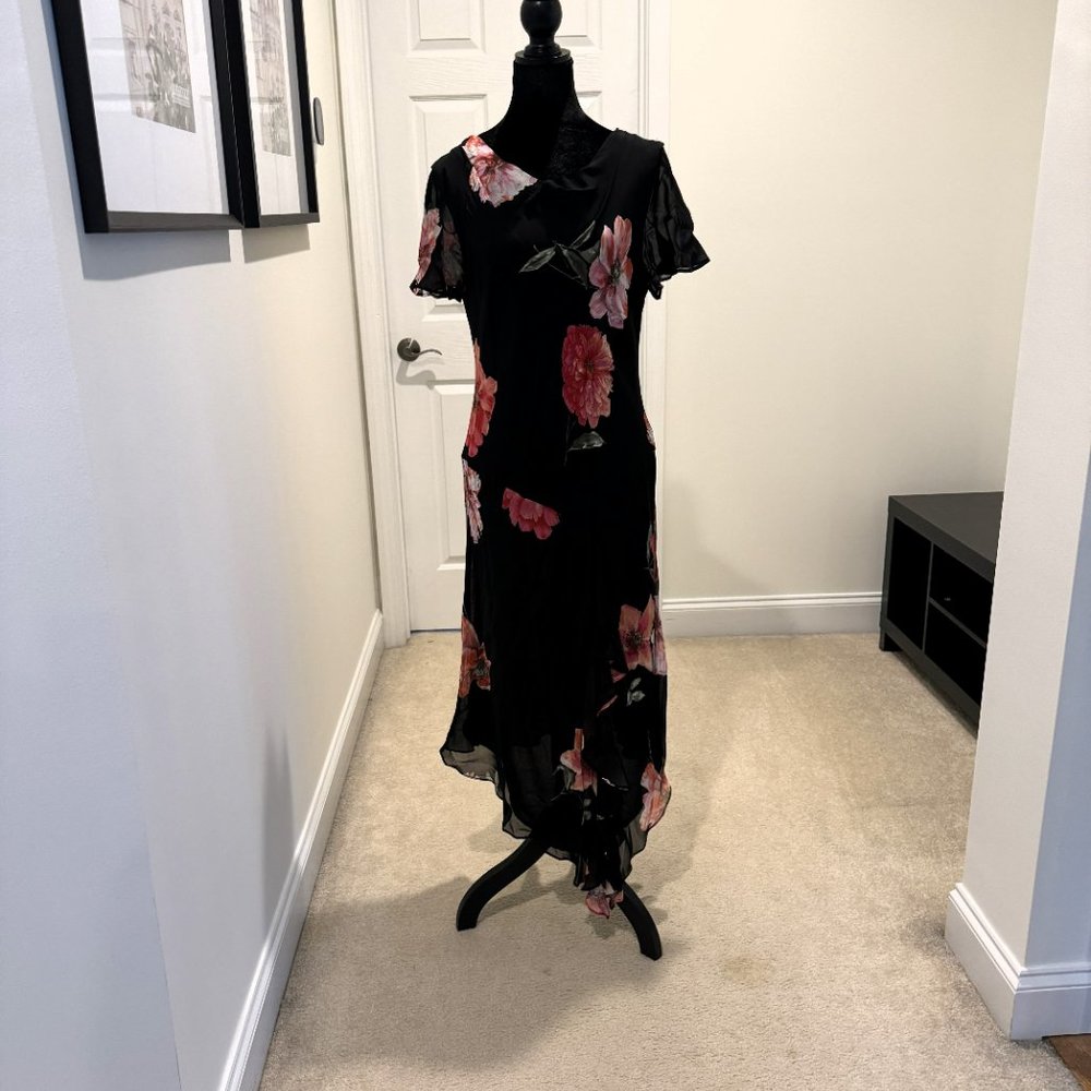 Donna Ricco Women's Size 14 Asymmetrical hem Black Floral dress